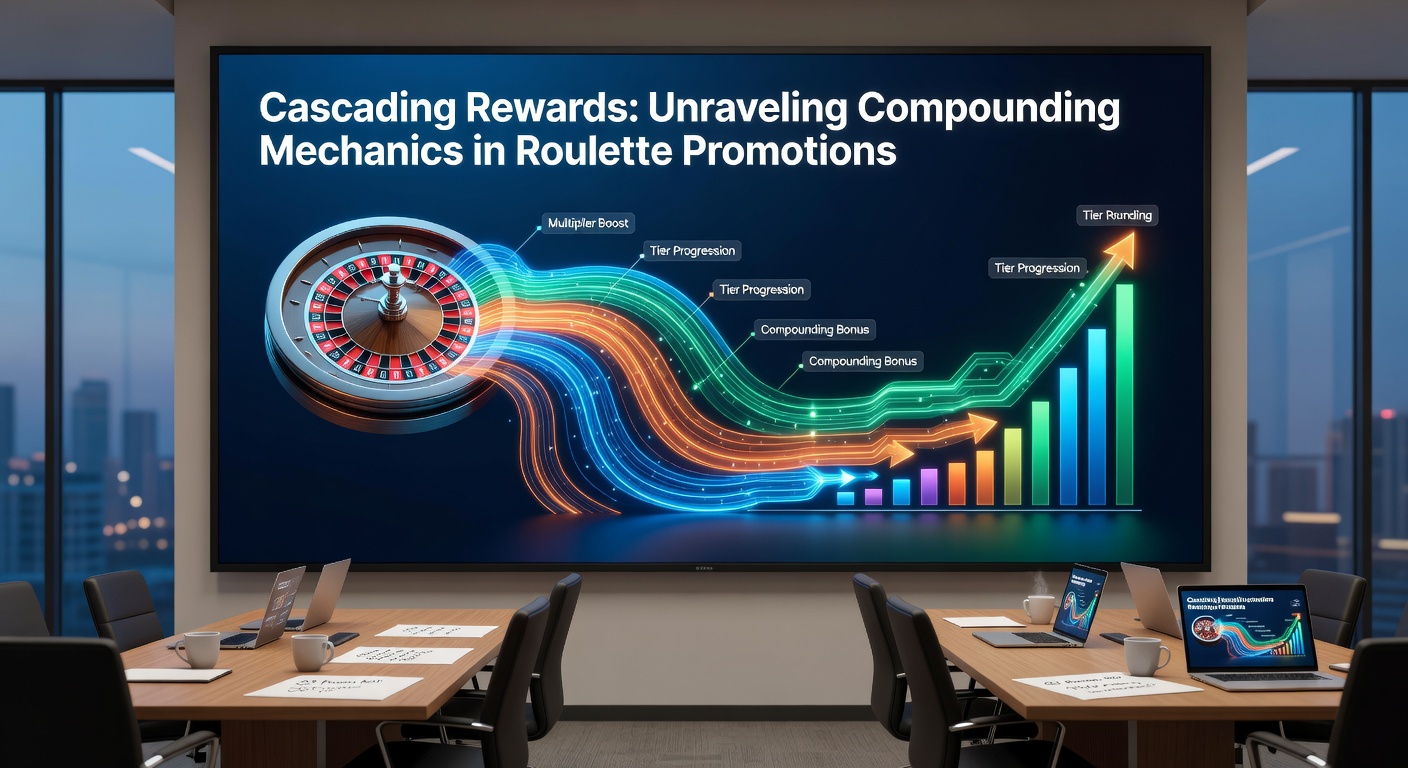 Infographic detailing a multi-level cascading reward chain in roulette, with icons for triggers, multipliers, and payout growth