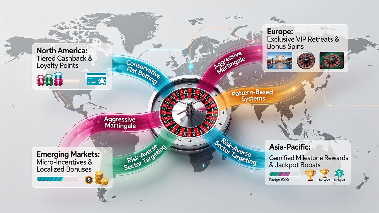 Data visualization dashboard displaying roulette player segments linked to regional incentive tiers and redemption statistics
