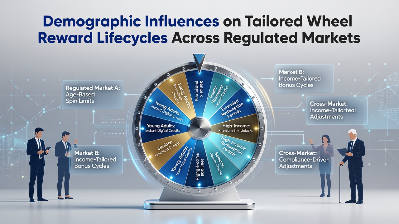 Infographic showing age and regional breakdowns of wheel game reward engagement in regulated markets