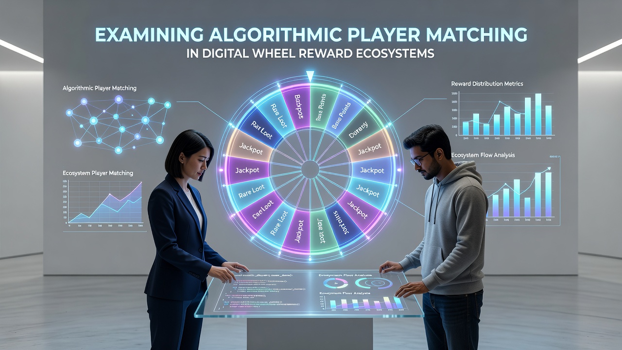 Visualization of algorithmic player matching processes in digital wheel reward systems showing data flows and player segments