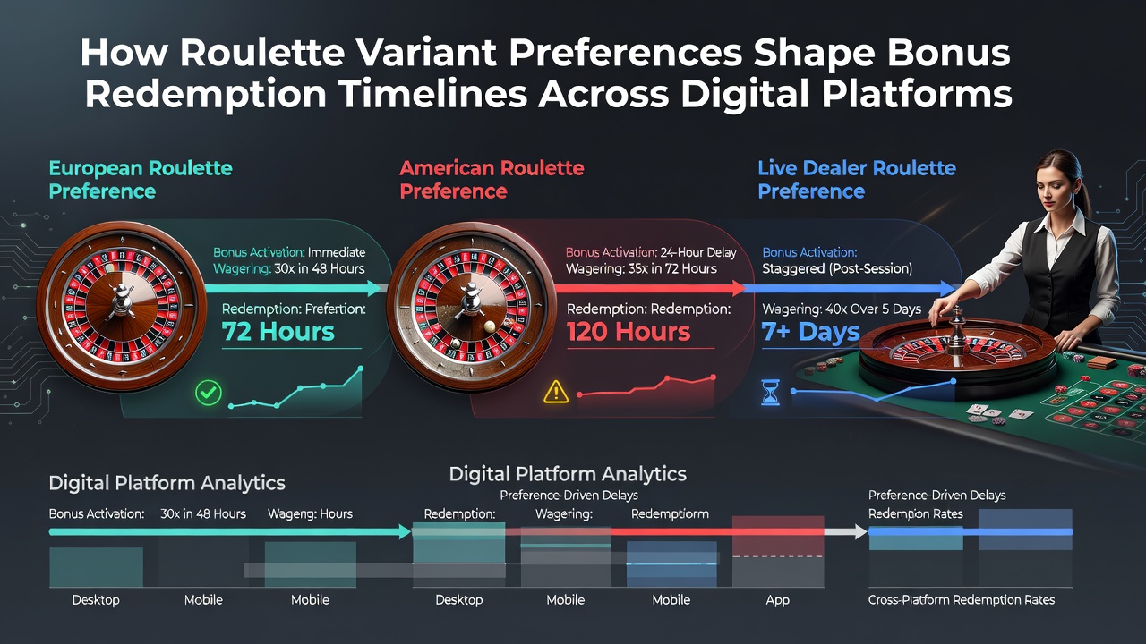 Digital roulette interface showing European and French variants with bonus timers overlaid on multiple device screens