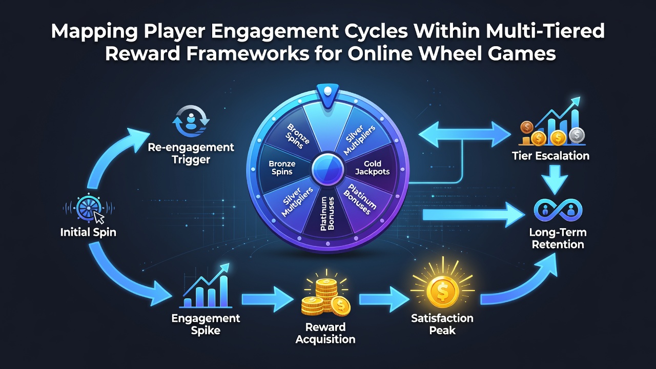 Diagram showing layered reward tiers connected to player activity timelines in online wheel games