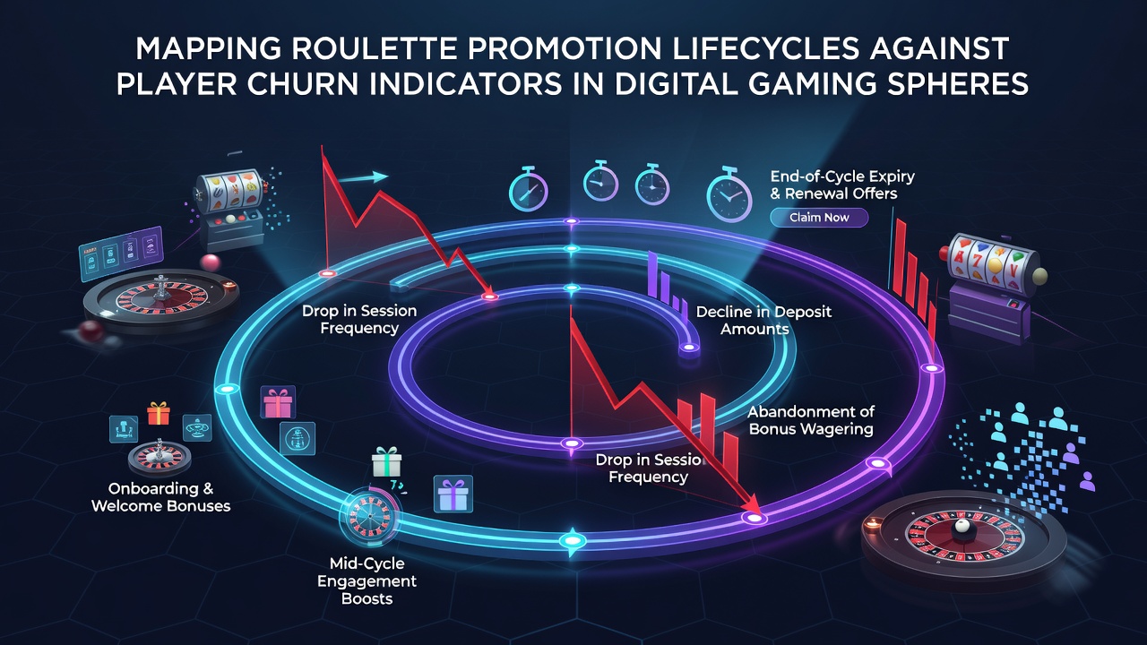 Roulette promotion lifecycle chart showing stages from launch through peak engagement to decline alongside player activity metrics