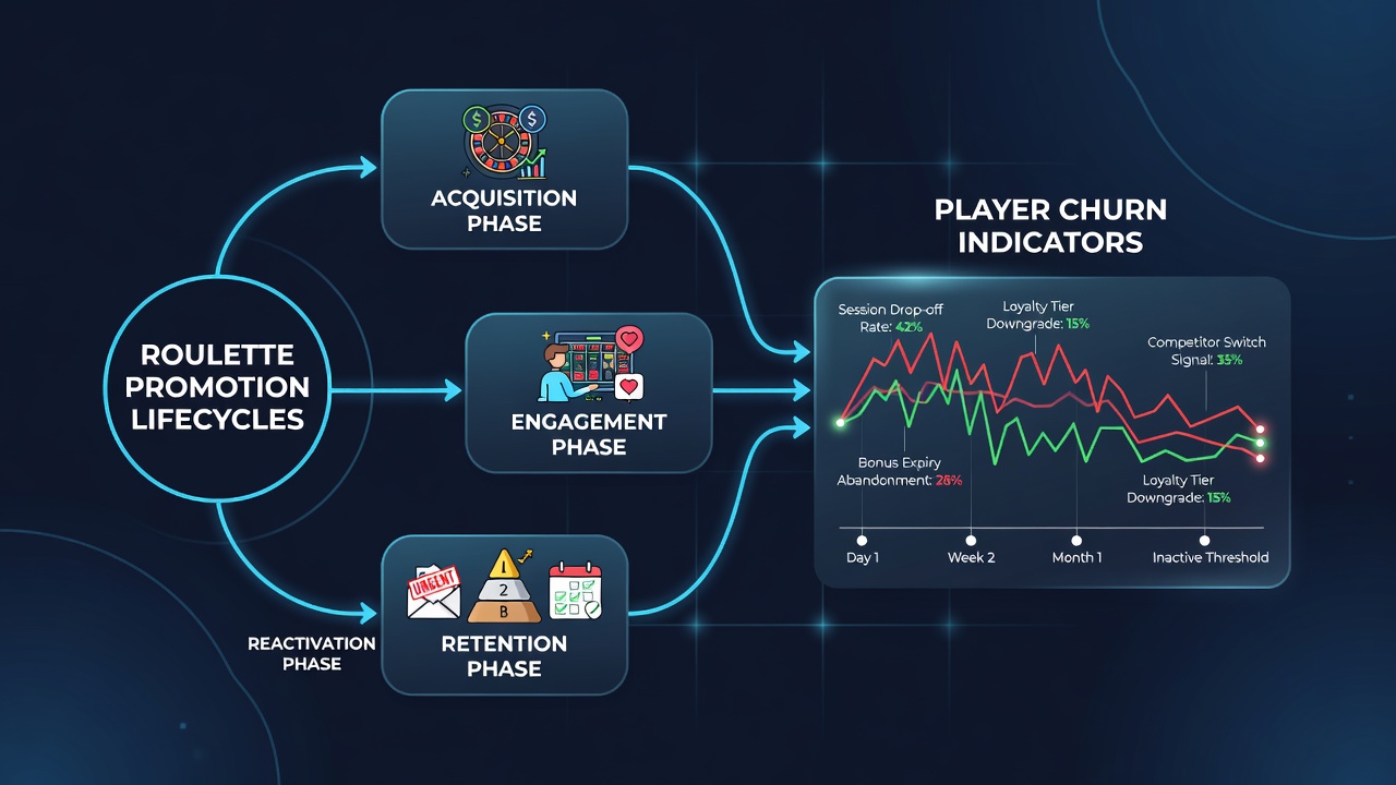 Analytics dashboard displaying player churn curves mapped to roulette bonus expiration dates across multiple regions