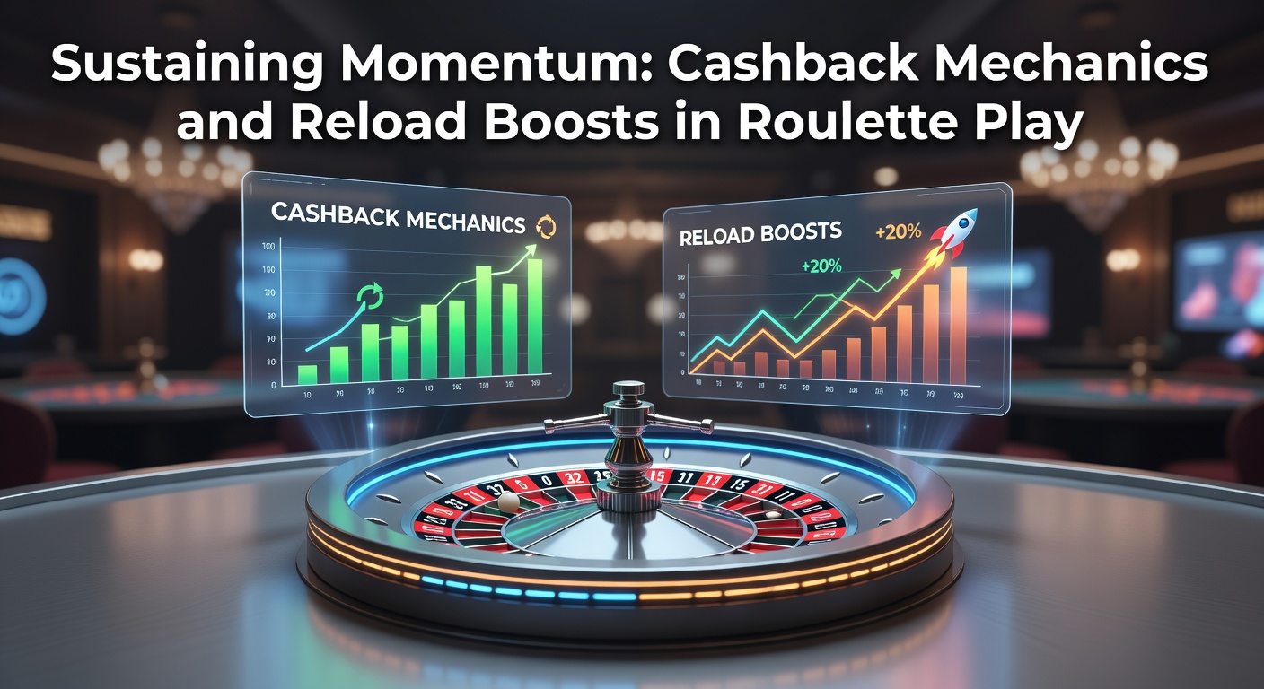 Dynamic roulette wheel with cashback icons and reload boost arrows illustrating sustained play momentum